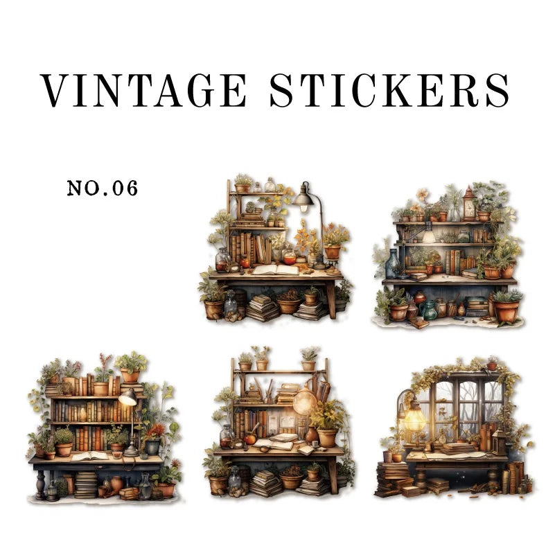 6Style 10pcs/pack Retro Sticker Pack Creative Study Garden Courtyard Handbook DIY Material Decor Sticker For Stationary Notebook