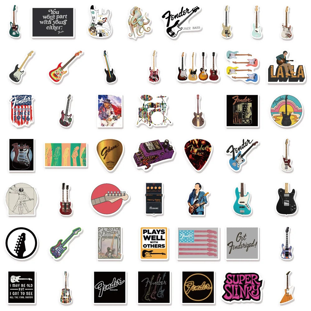 50PCS Trendy Guitar Music Graffiti Stickers DIY Manual Luggage Skateboard Water Cup Computer Tablet Waterproof Stickers