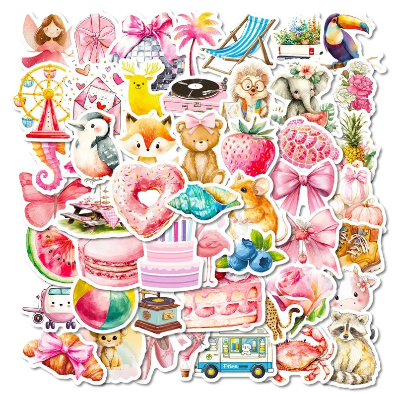 10/30/56PCS Kawaii Pink Item PVC Sticky Sticker Aesthetic Children's DIY Korean Decoration Scrapbooking School Supplies