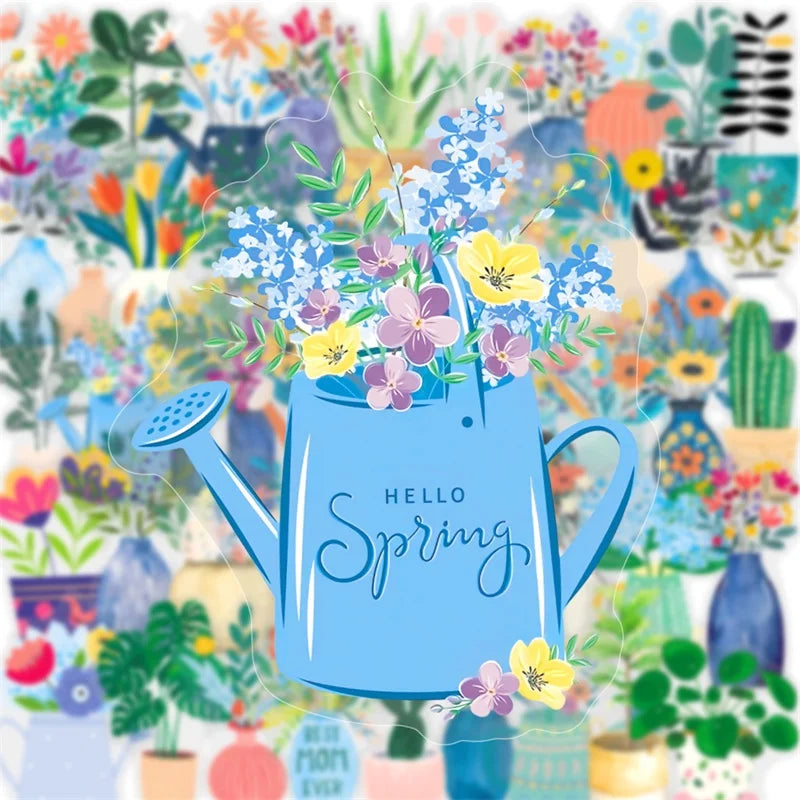 50PCS Fresh Nordic Style Plant PET Sticky Sticker Aesthetic Tear Open Decoration Scrapbooking Stationery Supplies for Kids