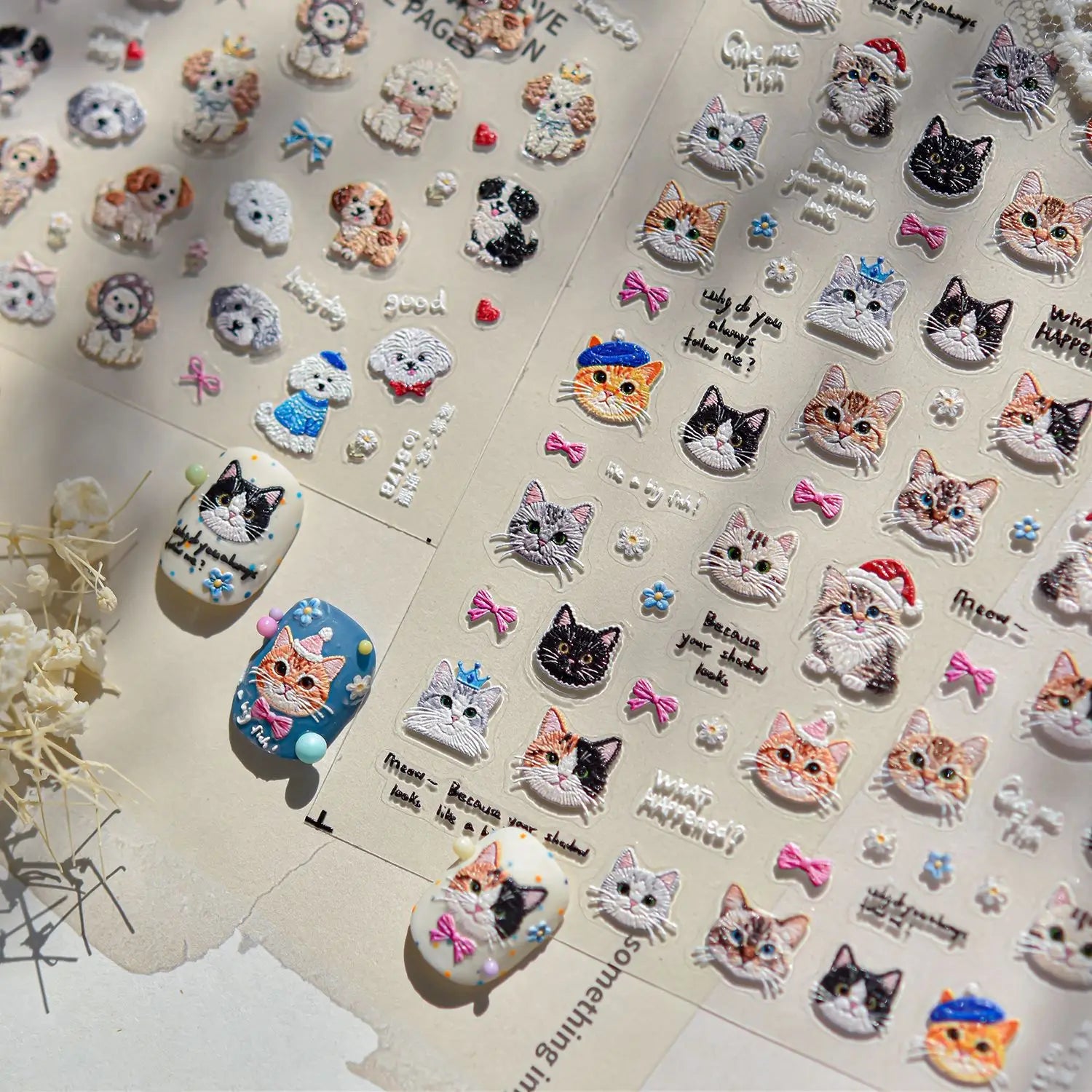 1pc Embossed Nail Stickers Kawaii Cartoon Cat Nail Art Stickers Balet Stylies Self Adhesive Autumn and Winter Nails Decorations