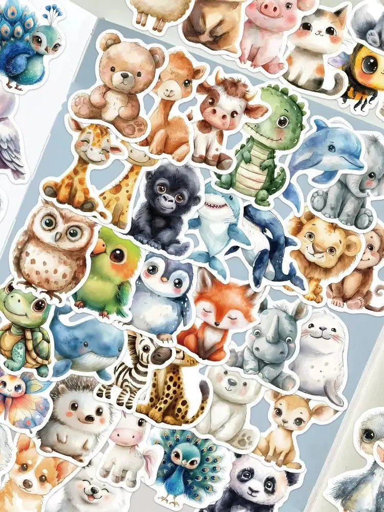 50PCS Cute Watercolor Animals Graffiti Stickers Cartoon DIY Skateboard Phone Case Laptop Waterproof Cool Sticker Decals Toy