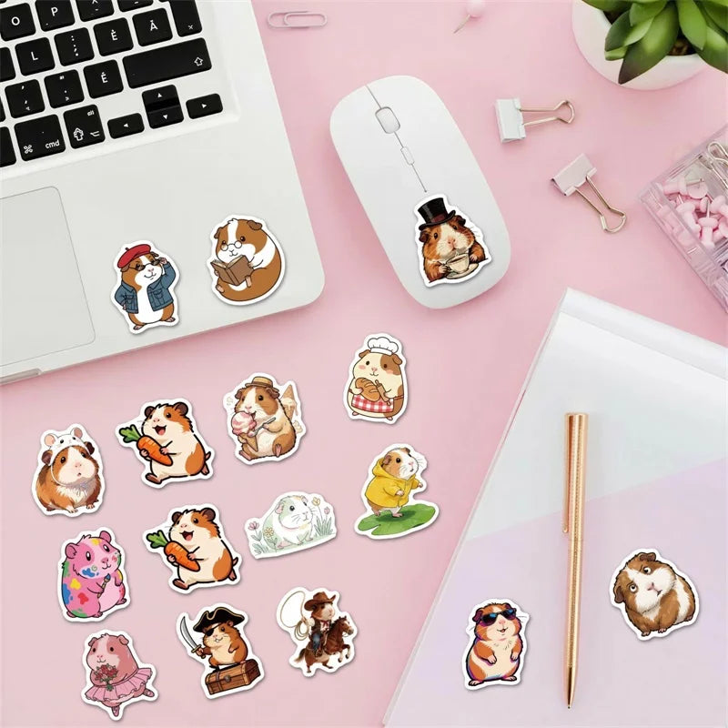 10/30/56PCS Cartoon Guinea Pig PVC Sticky Sticker Stationery DIY Children's Laptop Luggage Skateboard Decoration Scrapbooking