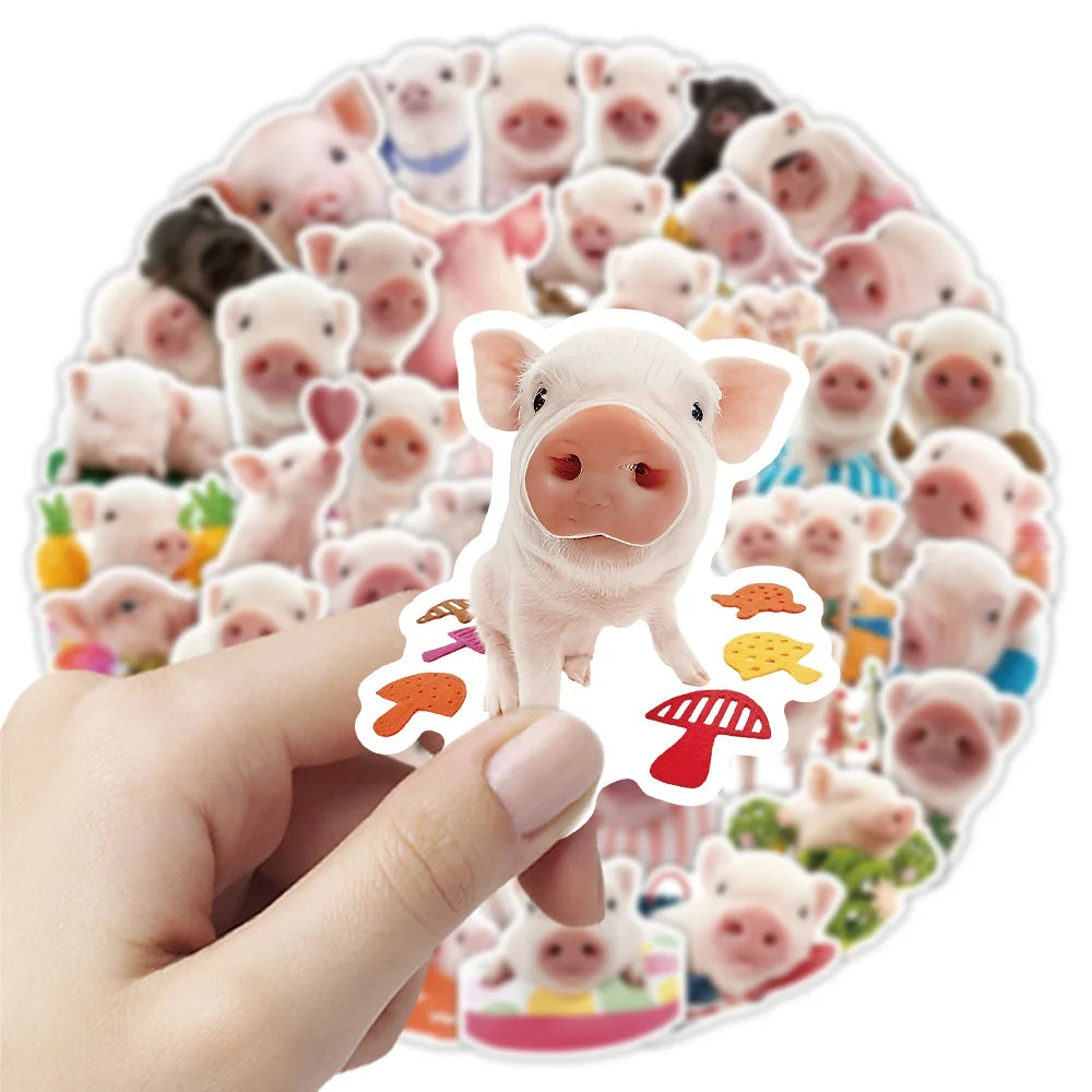 50PCS Cute Realistic Pig Stickers Children Student Stationery Notebook Window Car Waterproof Decorative Art Sticker