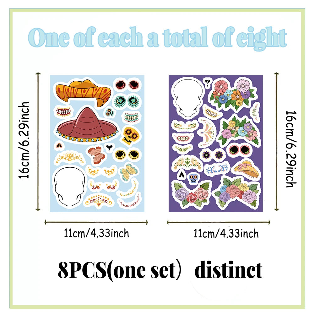8PCS Cartoon Mexican Day of the Dead Creative Decoration DIY Phone Case Luggage Tablet Puzzle Toy Stickers