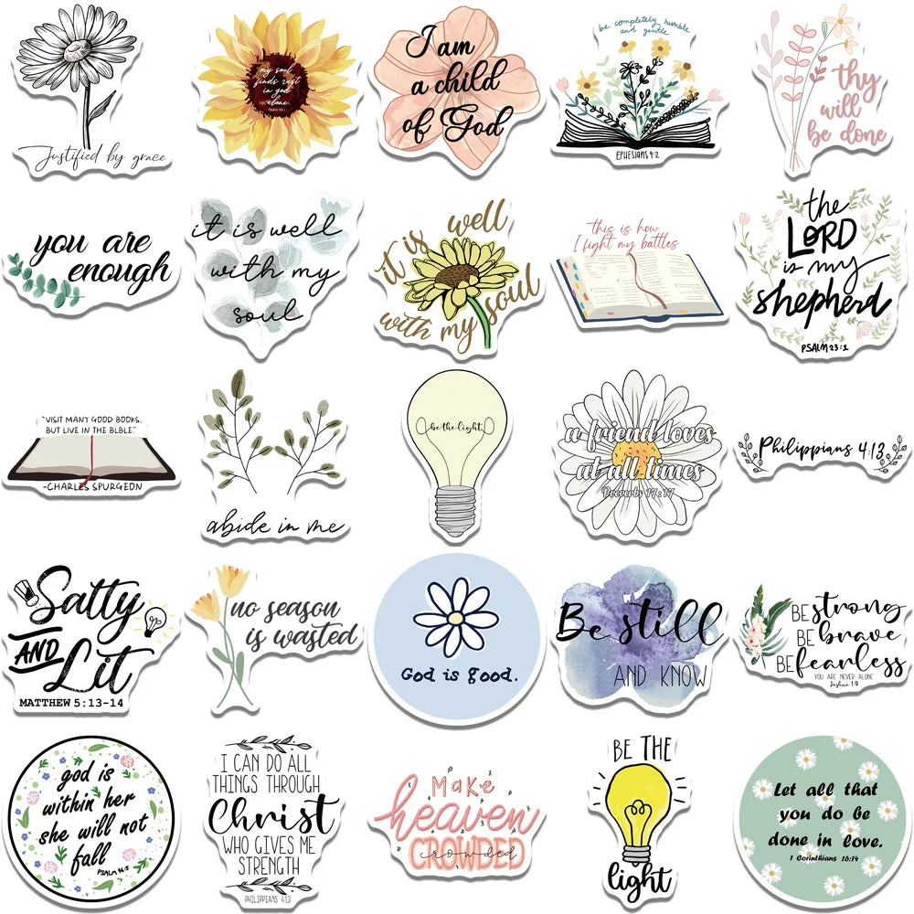 50/200PCS Bible Quote Sticker Packs for Decoration Pad Suitcases Phone DIY waterproof Kids Notebook Stationary tickers