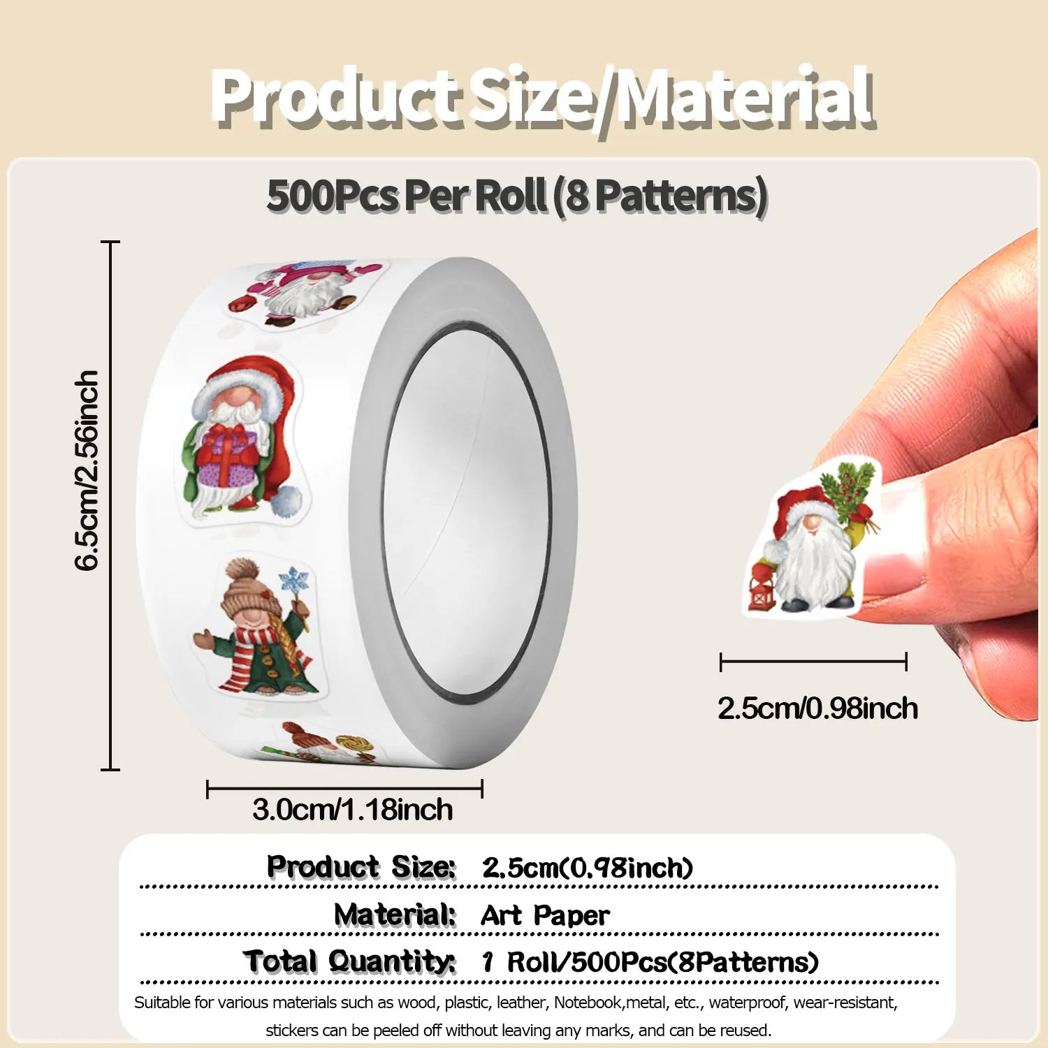 500Pcs Irregular Cartoon Christmas Gnomes Stickers 2.5cm/1'' DlY Craft Decoration Festival Scrapbooking Labels Gift Sealing