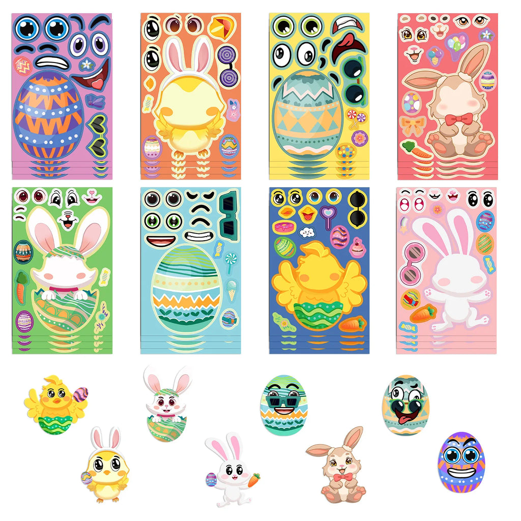 8/24PCS Cartoon Easter Stickers DIY Holiday Bookkeeping Card Cell Phone Decoration Stationary Stickers