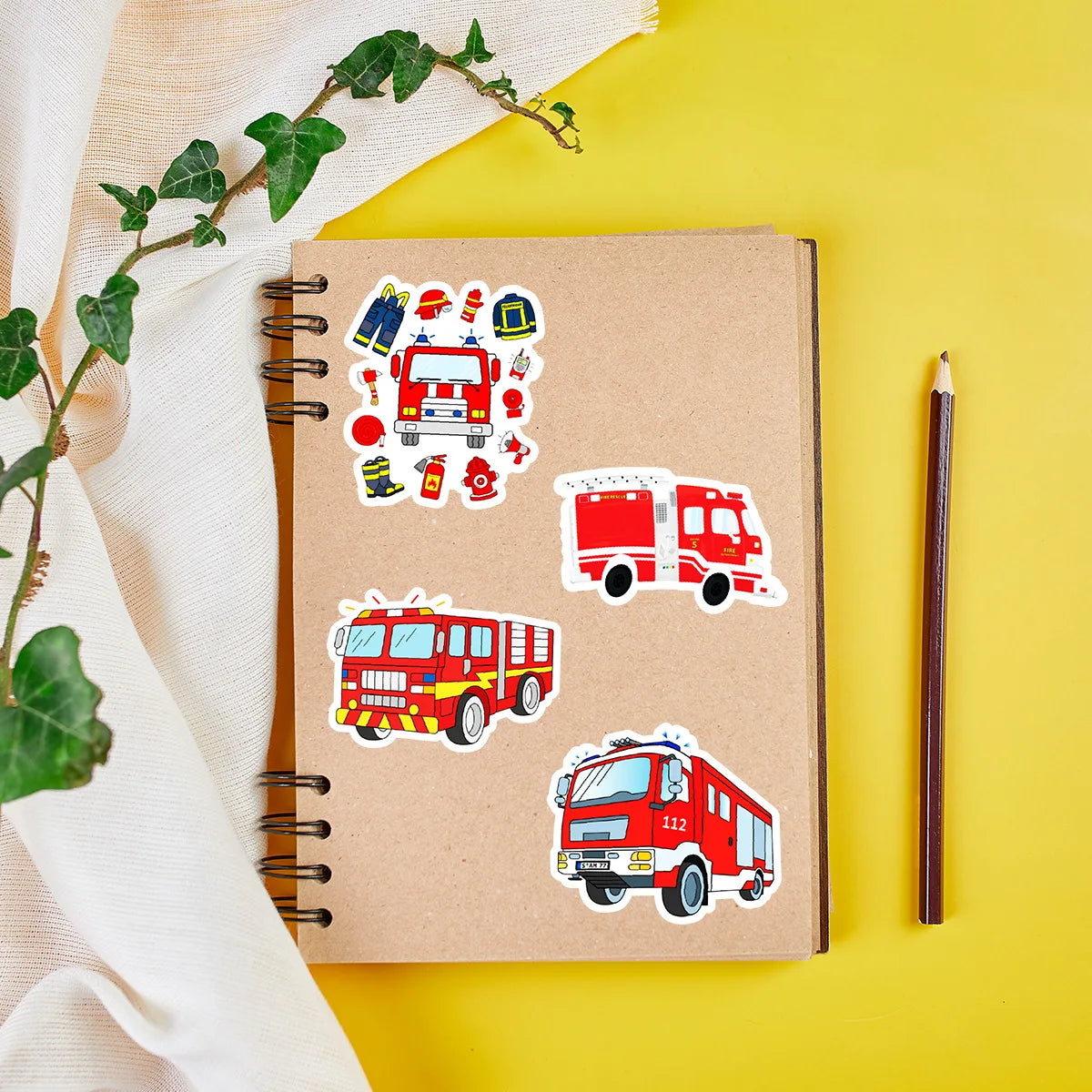 50/100PCS Fire Truck Graffiti Stickers, Car Phone Handcup Decorative Stickers, Notebook Handbag Waterproof Stickers