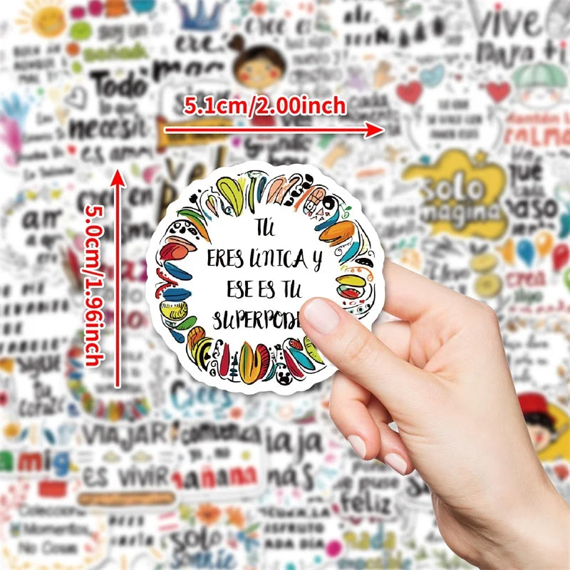 10/30/50PCS Kawaii Colorful Spanish Sticky PVC Sticker Aesthetic Stationery DIY Decoration Scrapbooking School Supplies for Kids