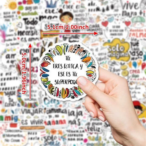 10/30/50PCS Kawaii Colorful Spanish Sticky PVC Sticker Aesthetic Stationery DIY Decoration Scrapbooking School Supplies for Kids