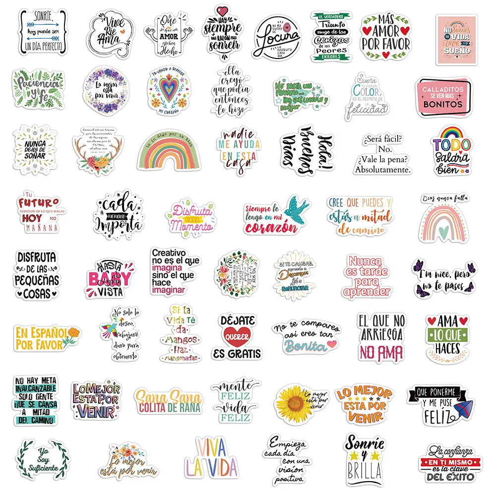 55/110PCS Creative Inspirational Spanish Handbooks DIY Phone Cases Notebook Water Cups Refrigerator Desktop Waterproof Stickers