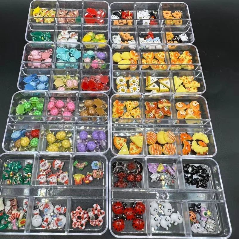 1Box Nail Art Resin Charms Cute Christmas Series Snowman Wreath Boots Dessert Cake Nails Accessories DIY Winter Manicure Decorat