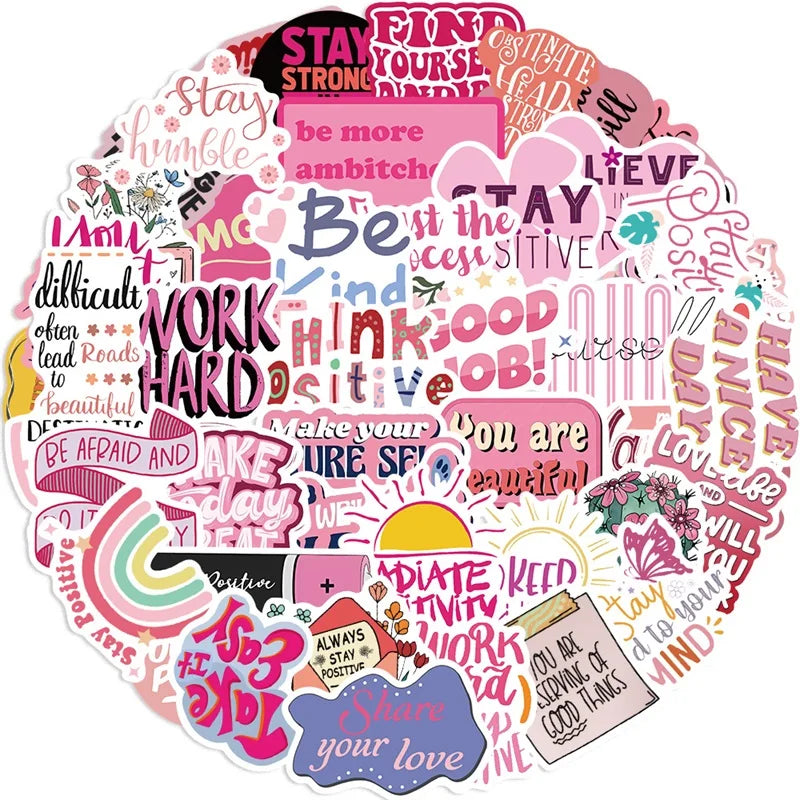 10/30/50PCS Kawaii Encourage Pink PVC Sticky Sticker Aesthetic DIY Stationery Decoration Scrapbooking School Supplies for Kids