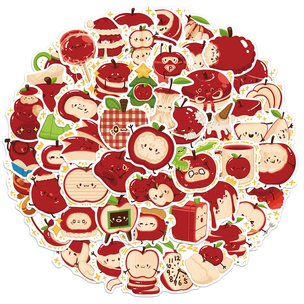 50PCS Cartoon Apple Paradise Fun Stickers DIY Manual Speaker Decoration Luggage Notebook Water Cup Label Waterproof Stickers