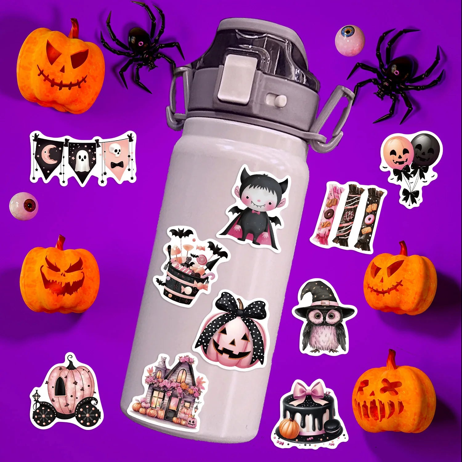 50/100PCS Cartoon Black Pink Halloween Graffiti Stickers Decorative Guitar Notebook Luggage DIY Waterproof