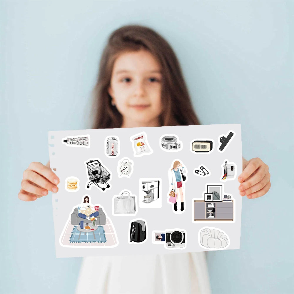 8PCS Kawaii Weekend Life DIY Cartoon Collages Harajuku Sticker Suitcases Healing Lazy Hand Account Materials Phone Sticker