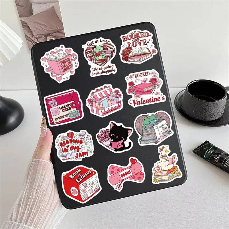 10/30/50PCS Pink Valentine's Day Book PVC Sticky Stickers Aesthetic DIY Colored Phone Laptop Luggage Skateboard Graffiti Decals