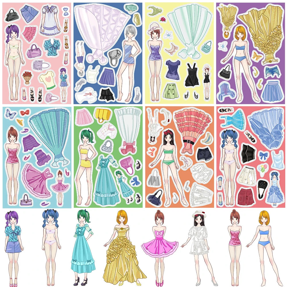 8PCS Princess Costume Collage Harajuku Stationery Aesthetic Cartoon Cafe Car Phone Laptop Luggage Cool Nostalgia Stickers