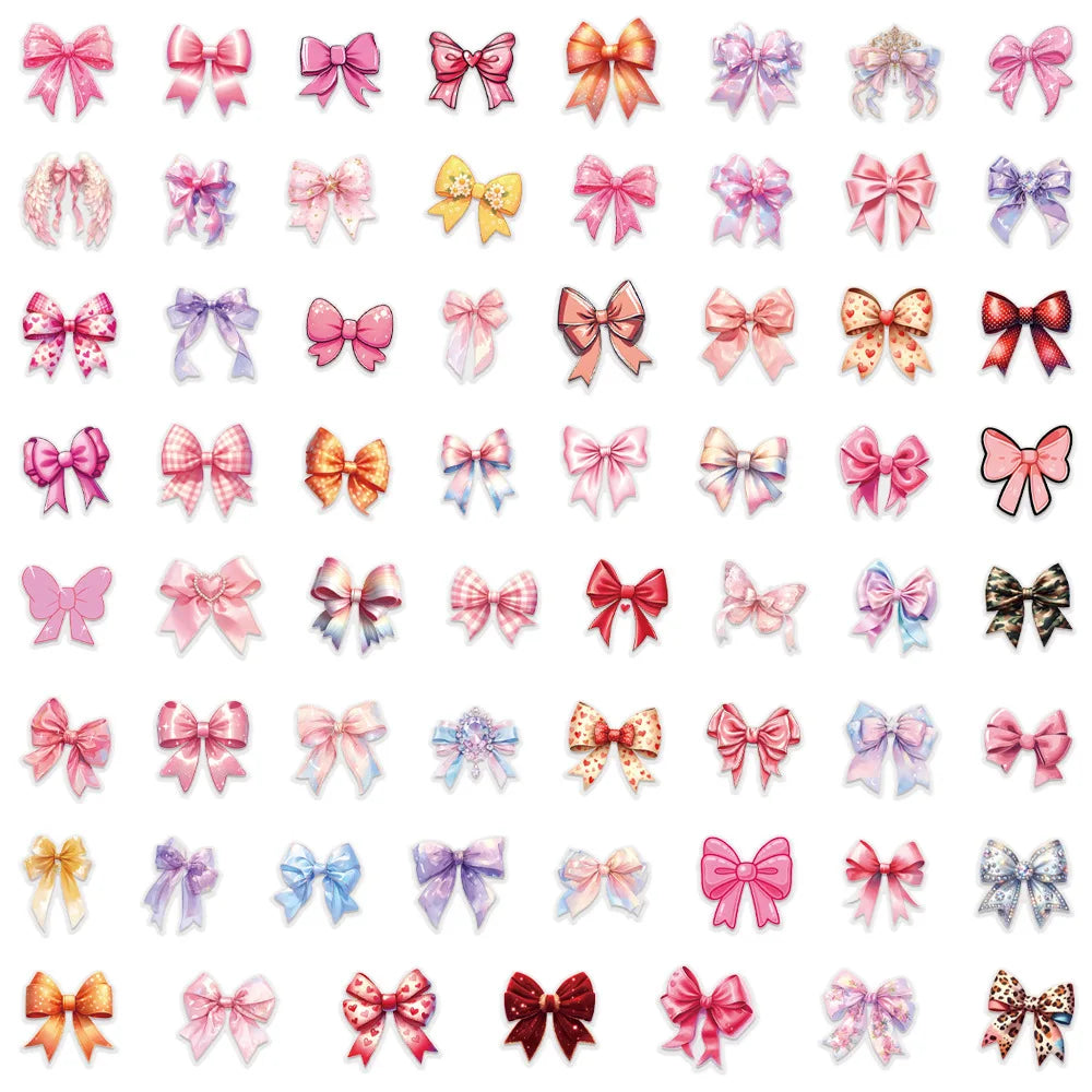 62/124PCS Transparent Bow Personalized Creative Graffiti Stickers for Luggage Water Cups Scooter Stationary Stickers
