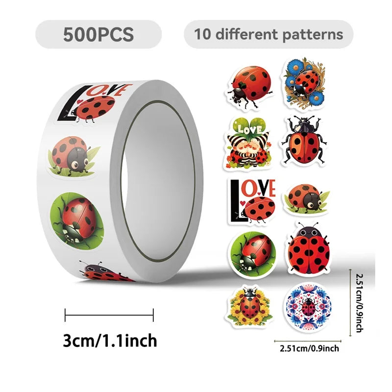 500PCS Kawaii Red Bug Sticky Paper Sticker Labels Thank You Sticker Sealing DIY Decoration Scrapbooking Supplies for Kids