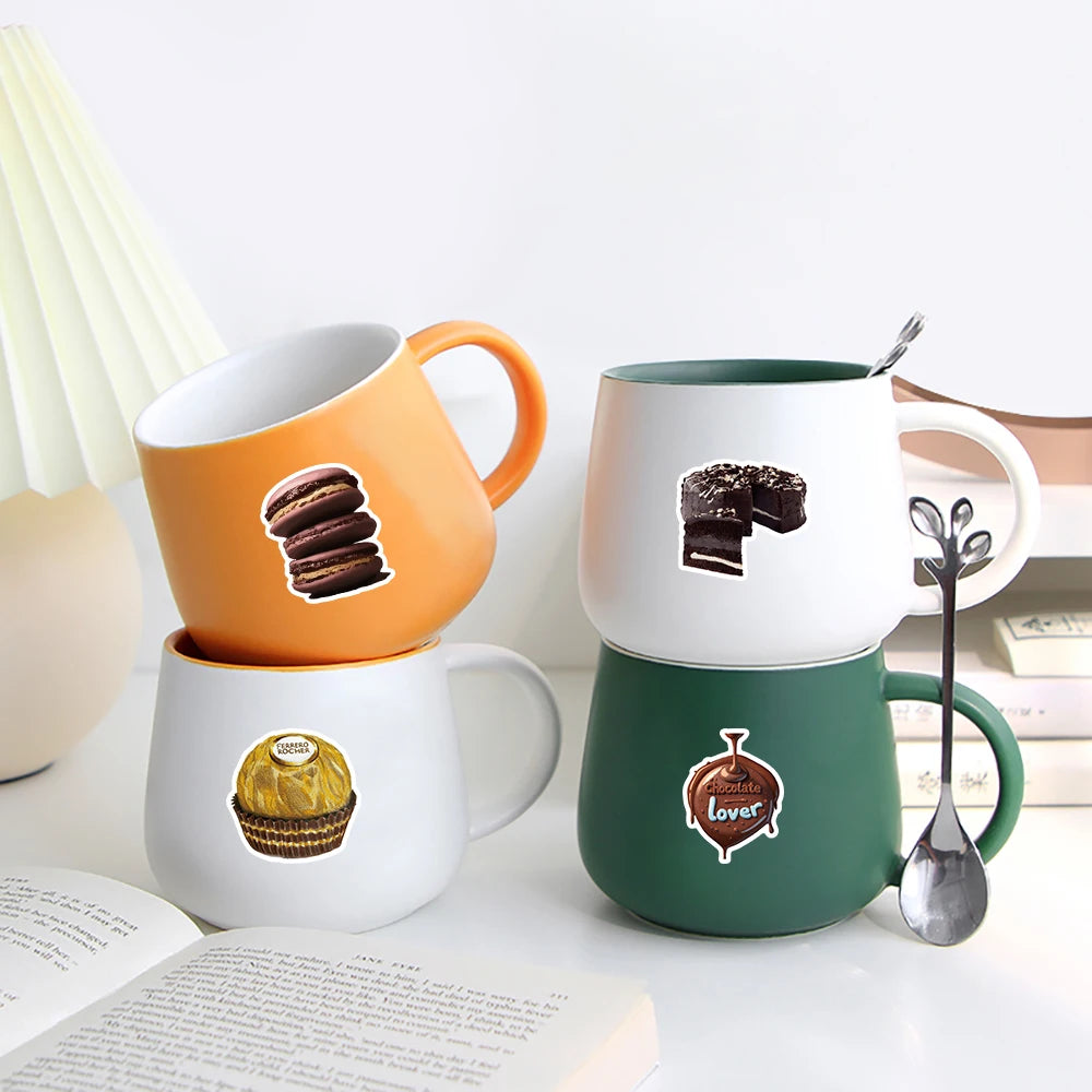 50/100PCS Cartoon Chocolate Handmade Account Stickers Luggage  Refrigerator Sticker Decoration Rewards Stationary Stickers