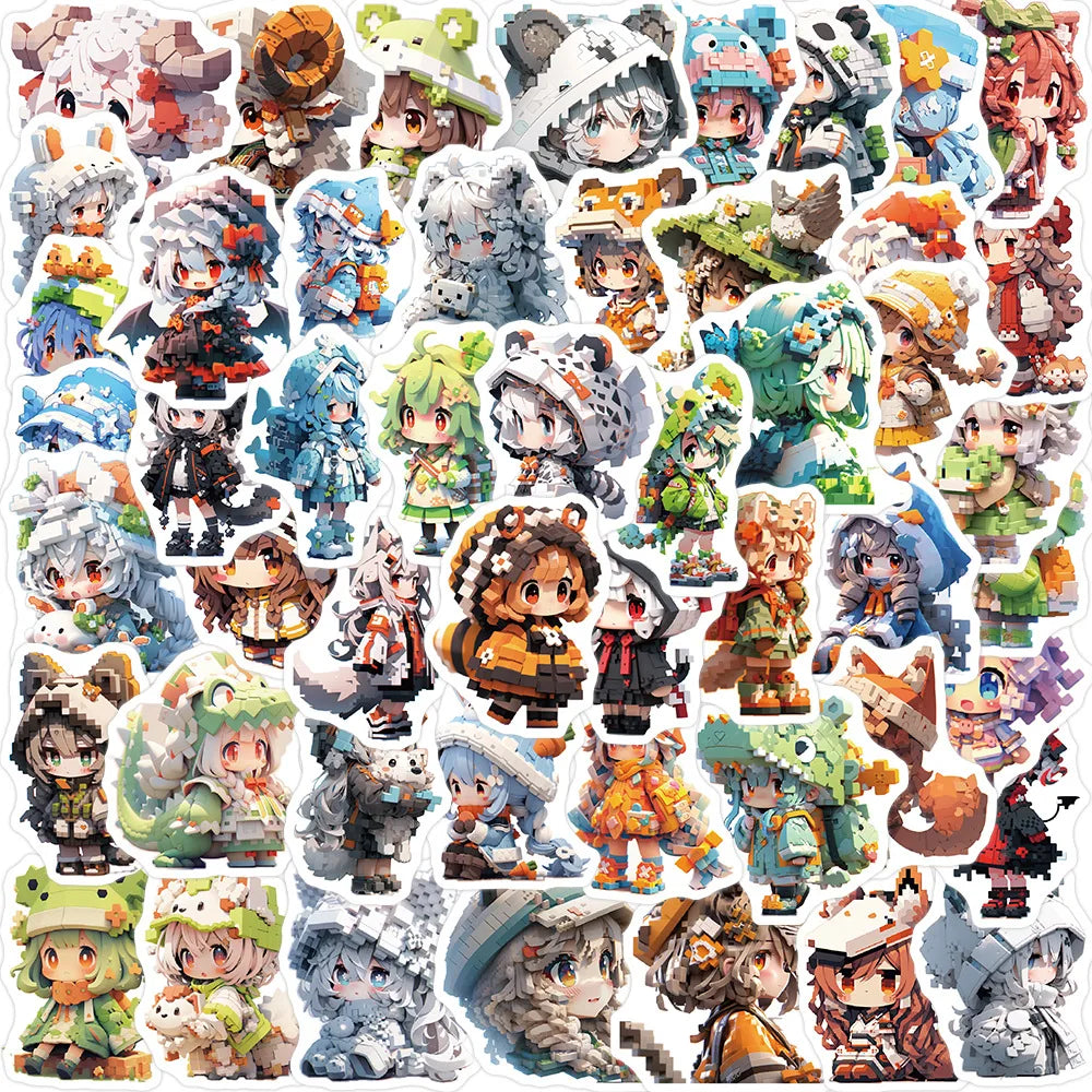 50/100PCS Pixel Style Girl Graffiti Stickers Personalized Decoration Guitar Notebook Luggage Stationery DIY Waterproof Stickers