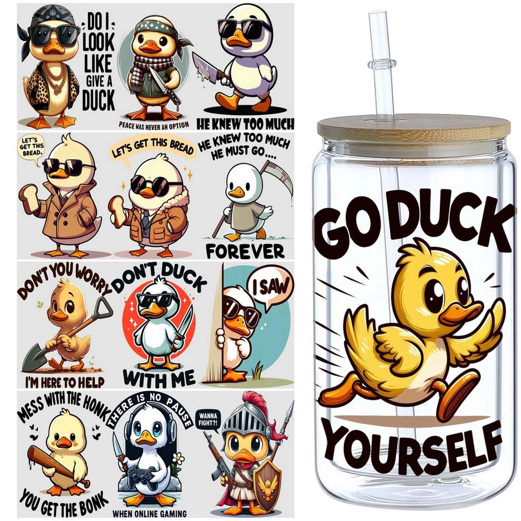 5 Sheets Animal UV DTF Cup Stickers, DTF Friction Transfer Stickers, Waterproof Cow Horse Duck Transfer Stickers