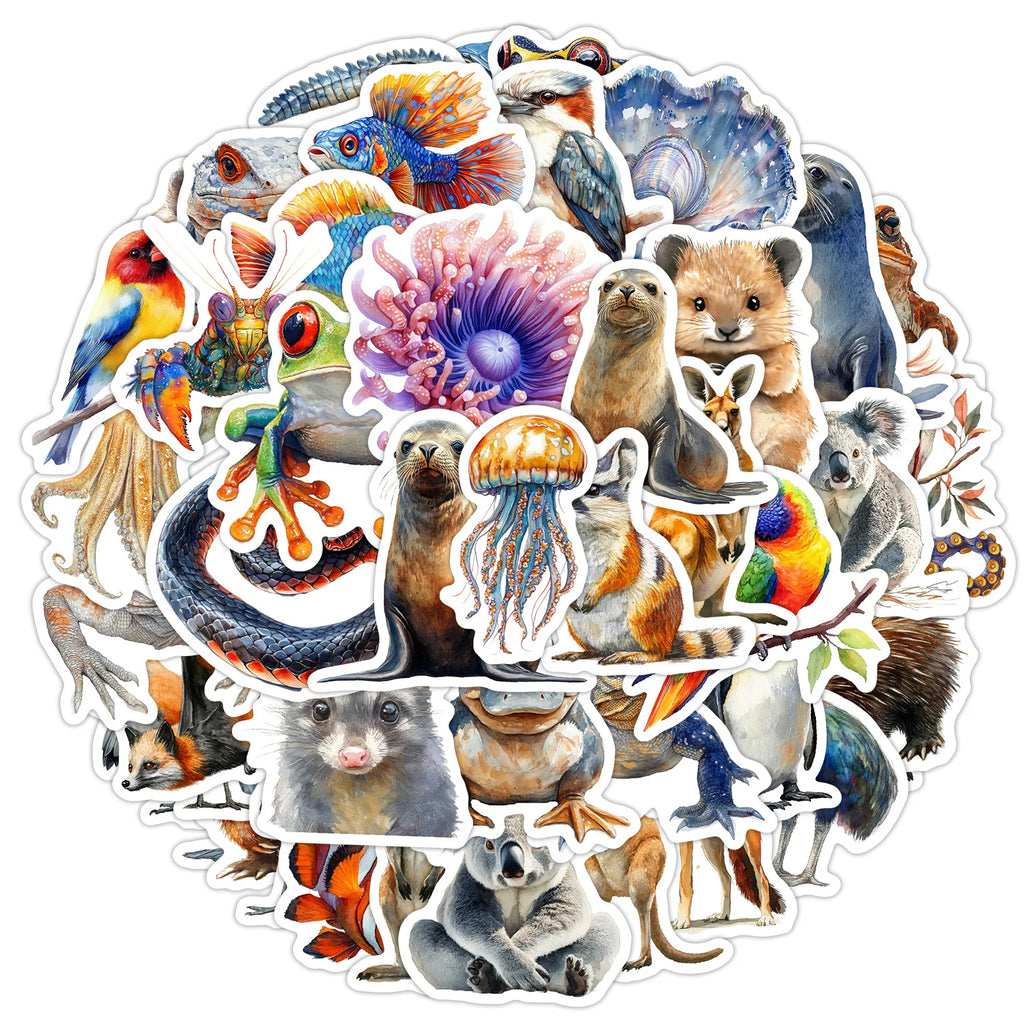 50Pcs Pack Australian Animal Doodle Stickers, School Supplies Decor Decals Notebook Phone Luggage Fridge Kids Stationery Sticker