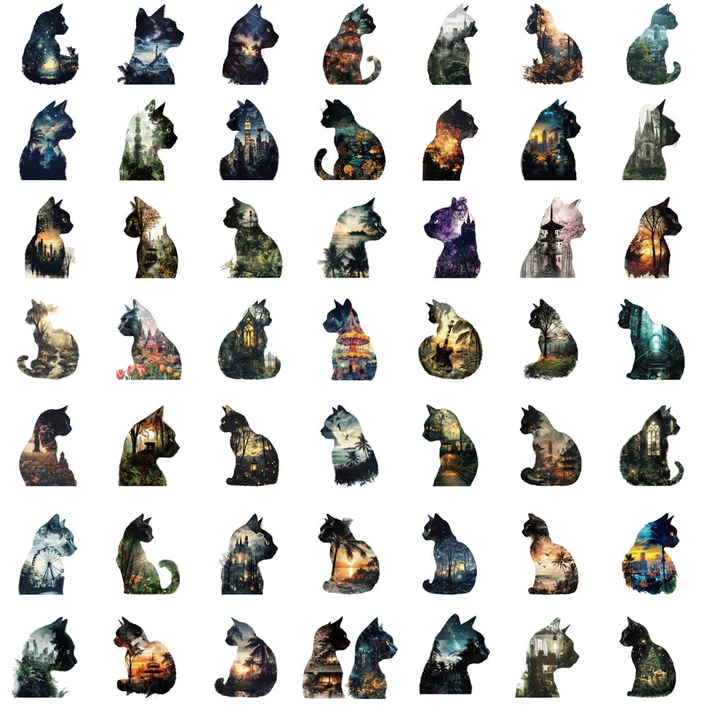 50PCS Cat Print Stickers Scrapbooking Laptop Graffiti Stationery Art Picture Living Room Phone Fashion Skateboard Phone Sticker