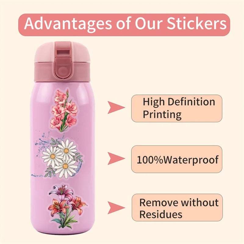 60PCS Kawaii Small Flower PET Sticky Sticker Aesthetic Tear Open DIY Decoration Scrapbooking School Supplies for Kids