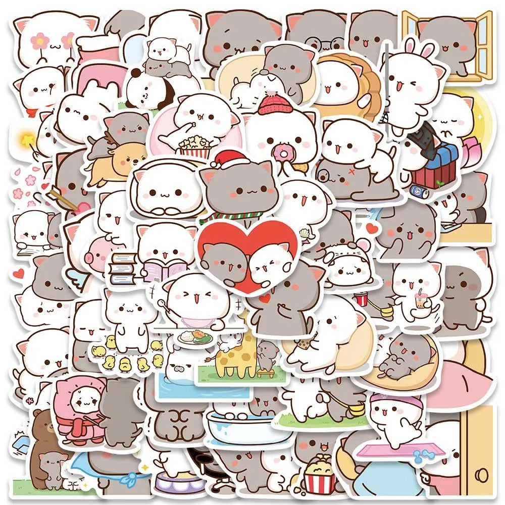 60 PCS Peach Kitten Cute Cartoon Graffiti Stickers For Luggage, Notebook, Mobile Phone, Water Bottles Stickers Decals