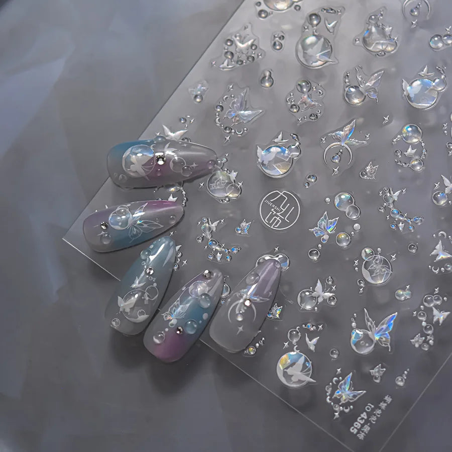 5D Butterfly Nail Stickers Sparkling Jelly Butterfly Nail Art Sticker Decorations Decals DIY Self Adhesive Slider Manicure Parts