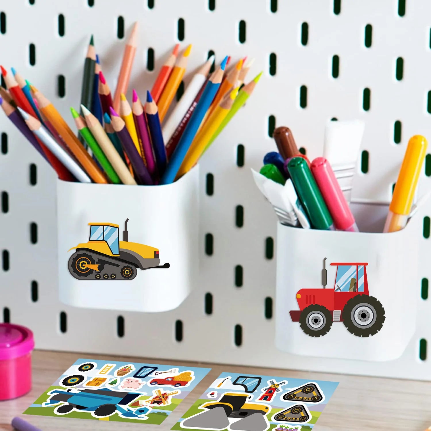 8/16/24PCS Toy Puzzle Stickers Cartoon Engineering Car Make a Face Stickers DIY Handicrafts Waterproof Stickers