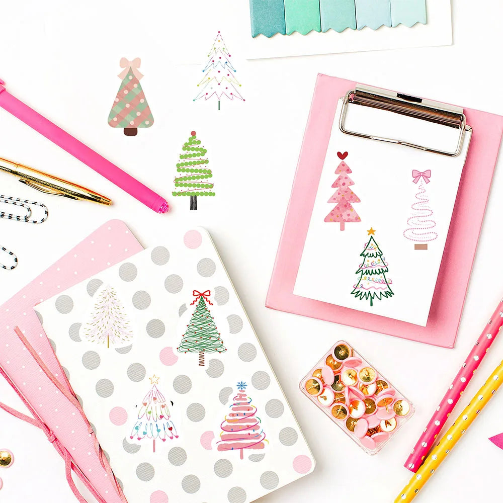 500PCS Christmas Tree Roll Sticker Catoon Laptop Phone Retro Bicycle Coffee Skateboard Personalize Art Waterproof Stickers