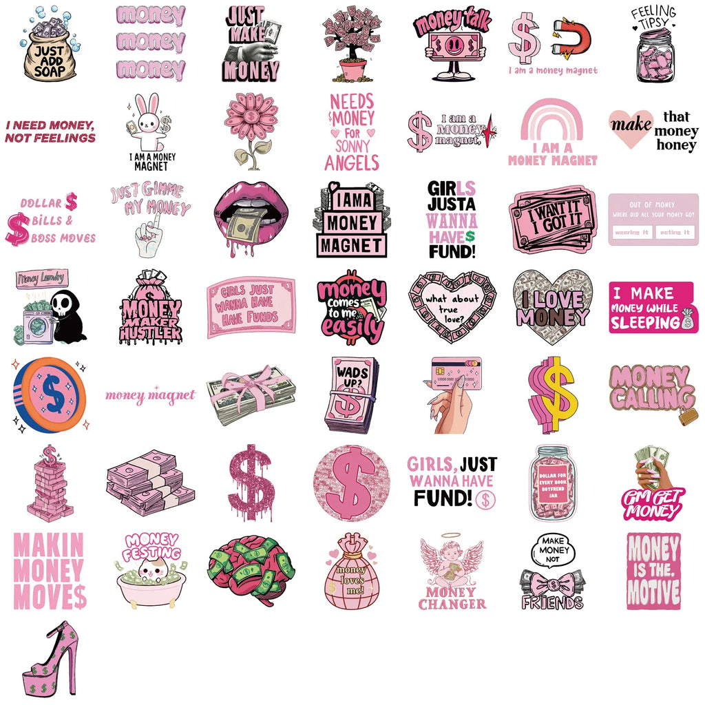 50/100PCS Cartoon Pink Coin Graffiti Stickers Decor Guitar Notebook Luggage DIY Waterproof Stationery Pen Holder Stickers