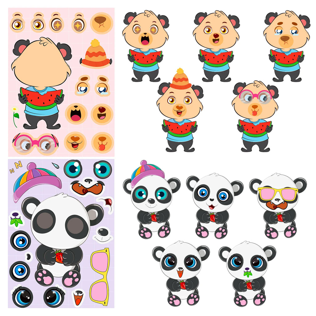 6/12 Pcs Large Cartoon Animal Make A Face Puzzle Relocatable Stickers DIY Game for Scrapbook Desk Stationery Box Helmet Phone