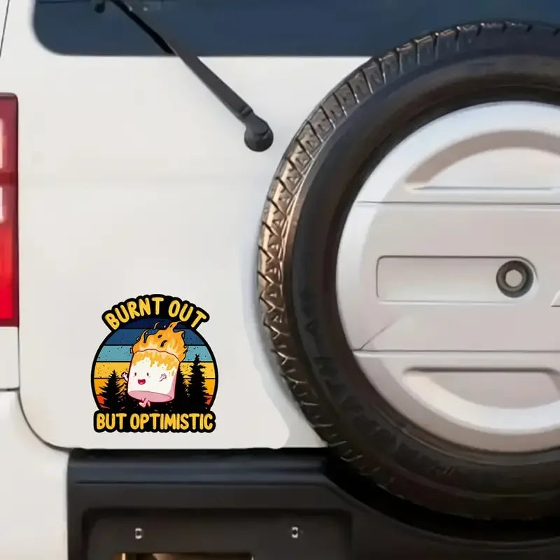 3-Pack PVC 'Burnt Out But Optimistic' Vinyl Decal Stickers - UV Resistant & Waterproof, Durable Matte Finish for Cars, Laptops,