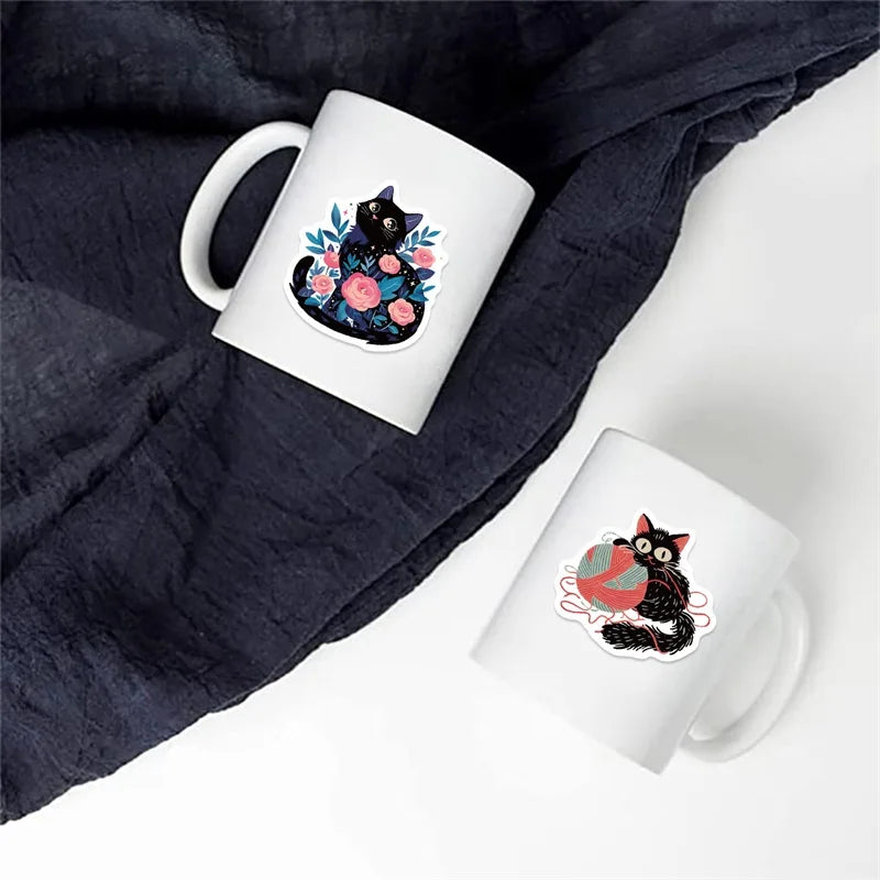 10/30/50PCS Cartoon Black Star Cat PVC Sticky Sticker Aesthetic DIY Stationery Decoration Scrapbooking School Supplies for Kids
