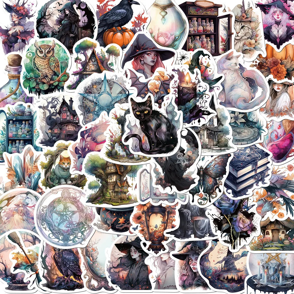 50/100PCS Realistic Witch Graffiti Stickers Decorative Guitar Notebook Luggage DIY Waterproof Stationery Stickers