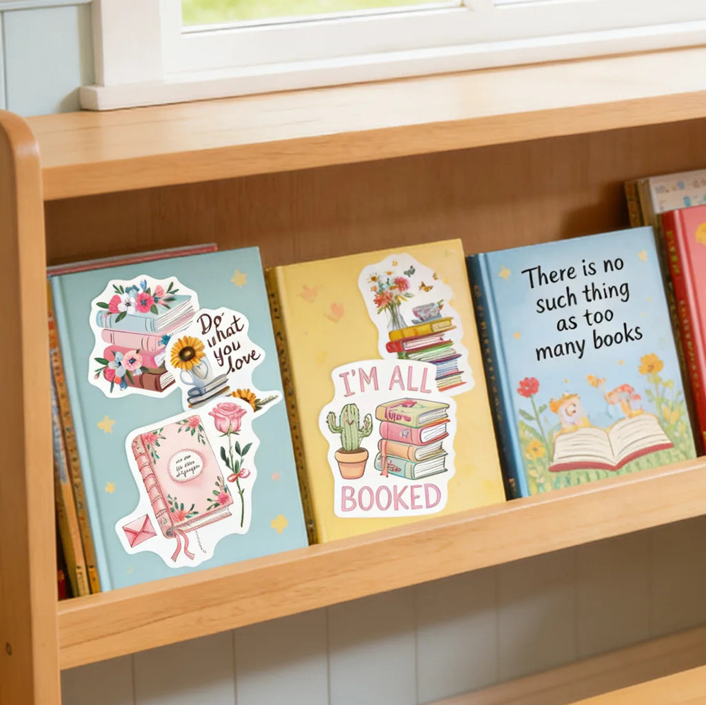 50/100 Pcs INS Style Cartoon Books Fresh Doodle Stickers for Cup Phone Notebook Guitar Bookshelf Stationery Box Bicycle Decals