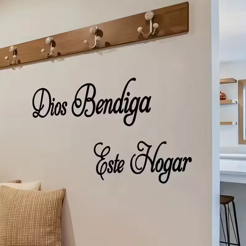 2D Spanish Blessing Wall Decals "Dios Bendiga Este Hogar" | Self-Adhesive Plastic Wall Sticker, Contemporary Style