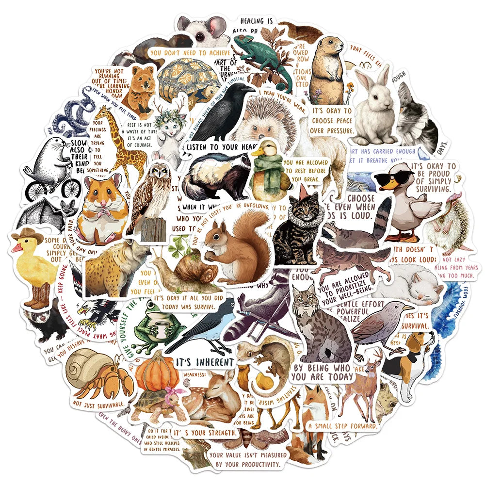 50PCS Medieval Animal Quotes Fun Stickers DIY Handmade Album Fixed Phone Laptop Stickers Toy