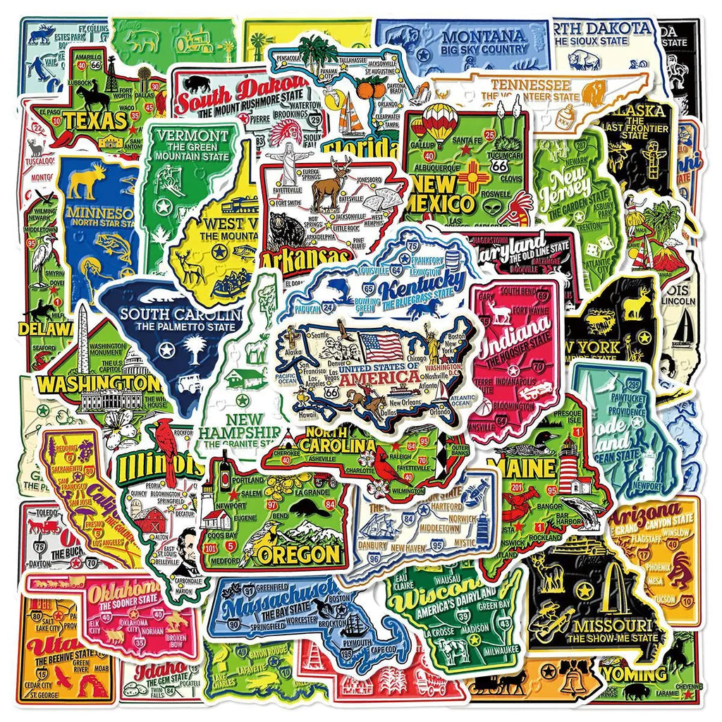 50 Pieces Of Map Doodle Stickers For Luggage, Water Cups, Mobile Phones, Diaries, Notebooks, Skateboards And Waterproof Stickers