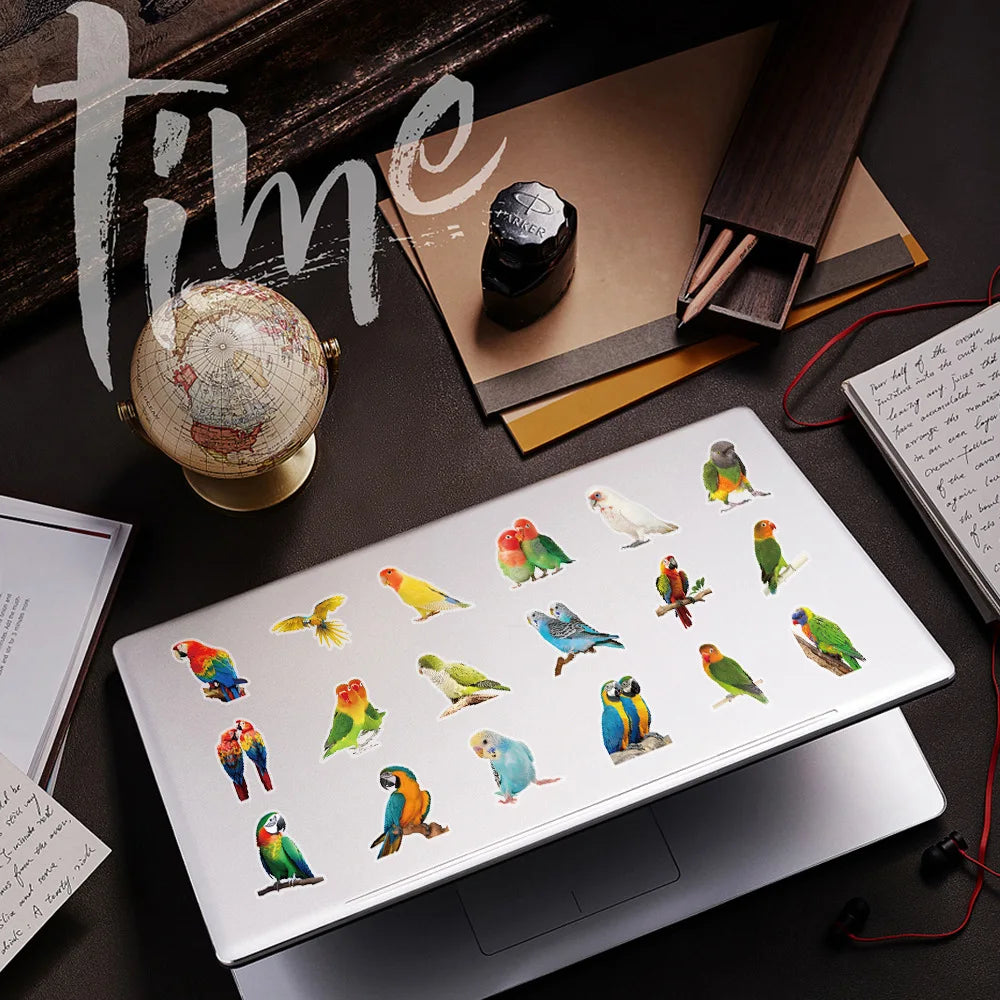 50-Pack Colorful Parrot Doodle PET Transparent Stickers Supplies Notebooks Luggage Waterproof Decorative Stickers