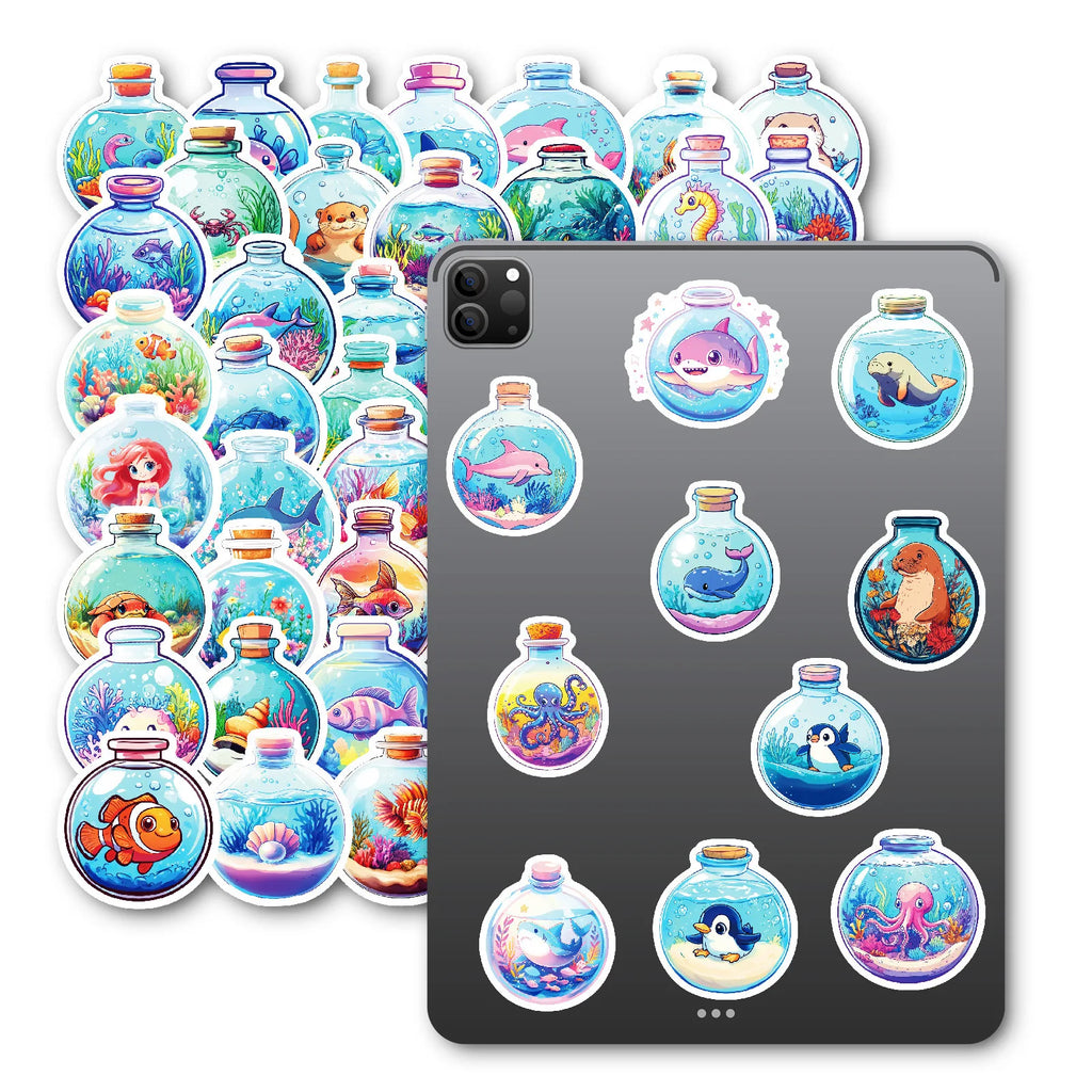 50-Pack Round Underwater World Cartoon Ocean Creature Stickers for Student Stationery Notebook Diary Luggage Decoration
