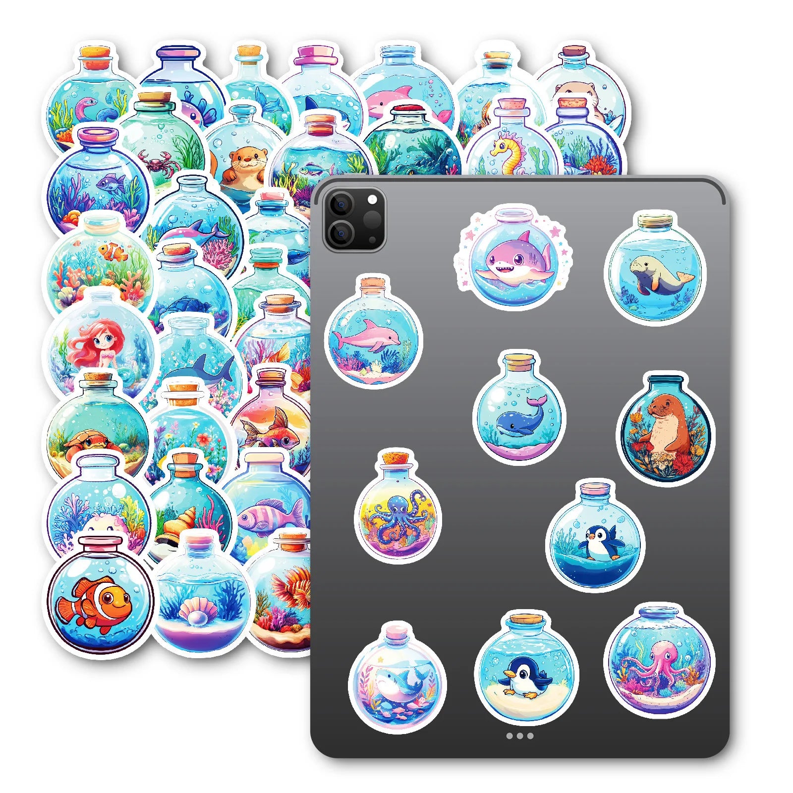 50-Pack Round Underwater World Cartoon Ocean Creature Stickers for Student Stationery Notebook Diary Luggage Decoration