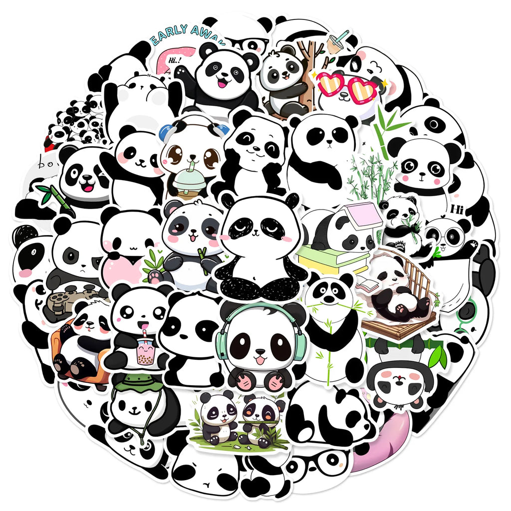 50PCS Cute Panda Graffiti Sticker Phone Case, Luggage, Water Cup, Tablet Guitar Waterproof Sticker