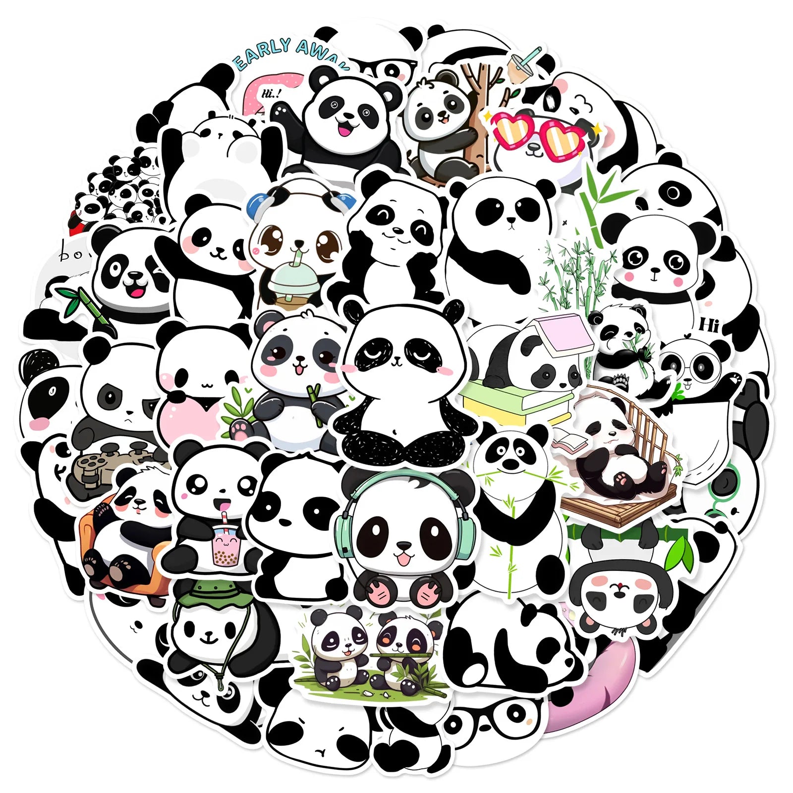 50PCS Cute Panda Graffiti Sticker Phone Case, Luggage, Water Cup, Tablet Guitar Waterproof Sticker