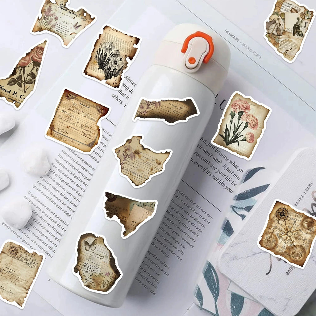 50/100PCS Cute Cartoon Retro Burnt Fragments Graffiti Waterproof Stickers Decor for Notebook Stationery Helmet Skateboard